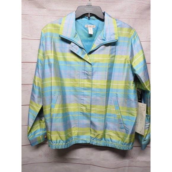 MURELI Sz S Small 100% Silk Aqua Blue Green Plaid Lined Jacket w/ Tags - Picture 1 of 15